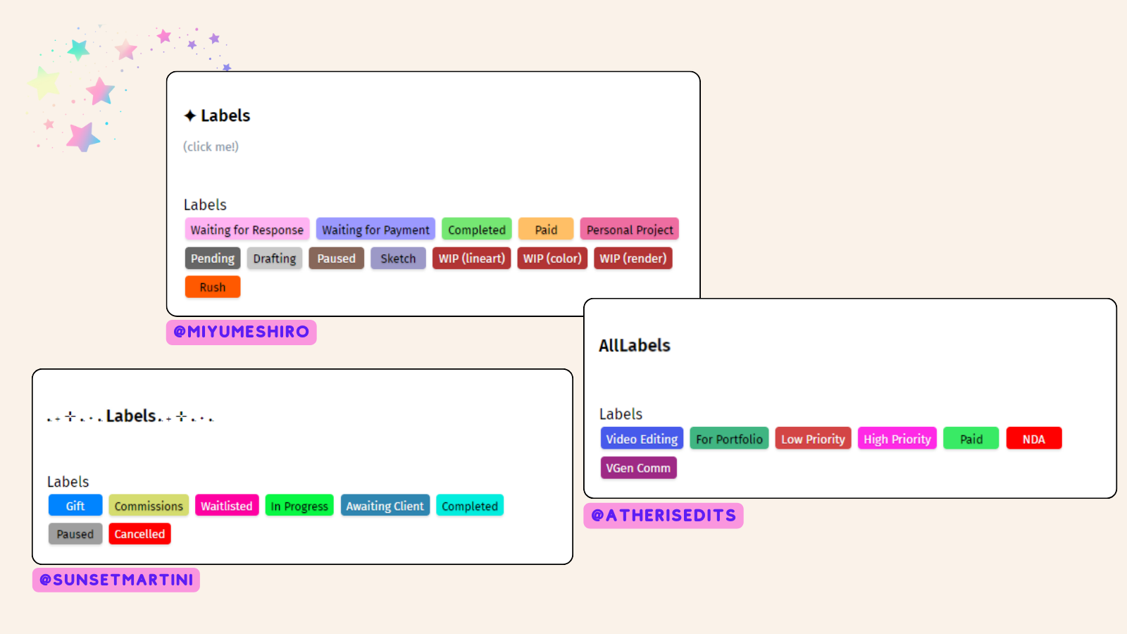 Card for only labels on Sieve page